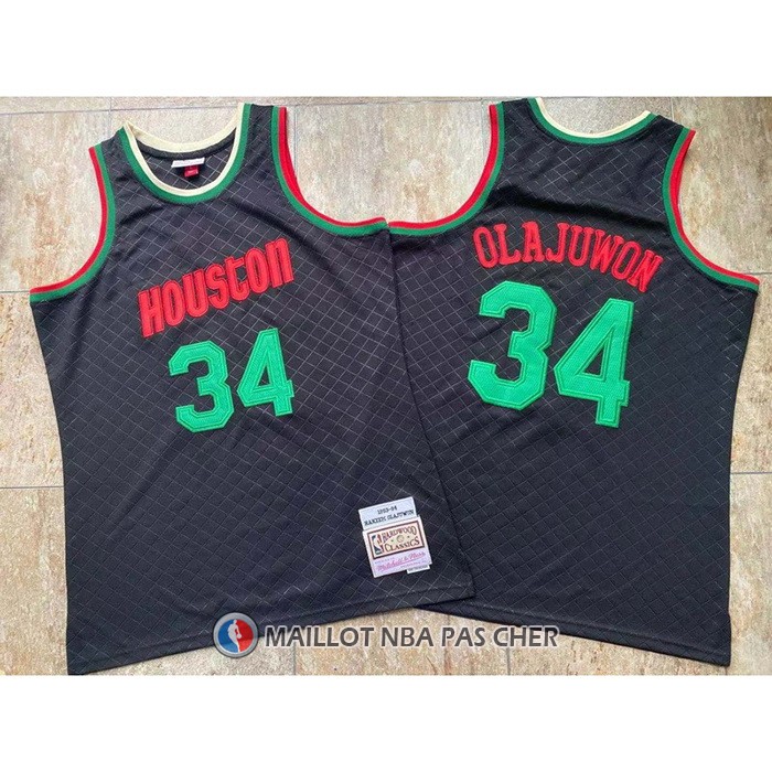 Maillot Houston Rockets Hakeem Olajuwon NO 34 Mitchell & Ness 1993-94 Noir
